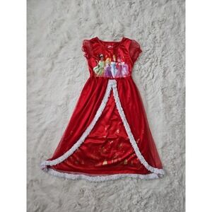 Disney Princess Girls Christmas Holiday Red Satin Tulle Fantasy Nightgown M 8
